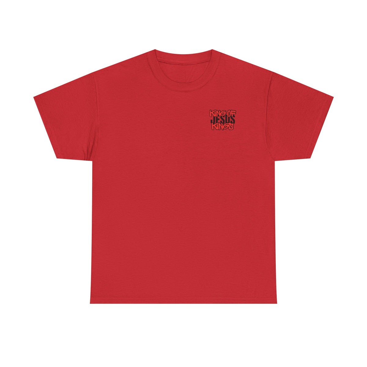 Red T-shirt with small chest logo graphic on front