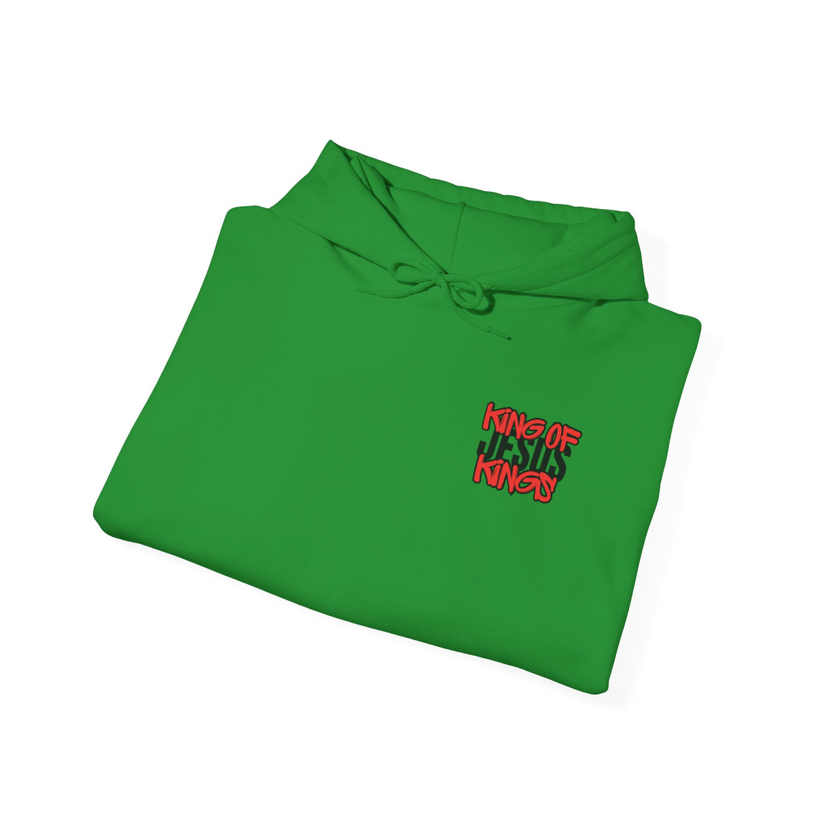 Green hoodie with front graphic logo and drawstring hood