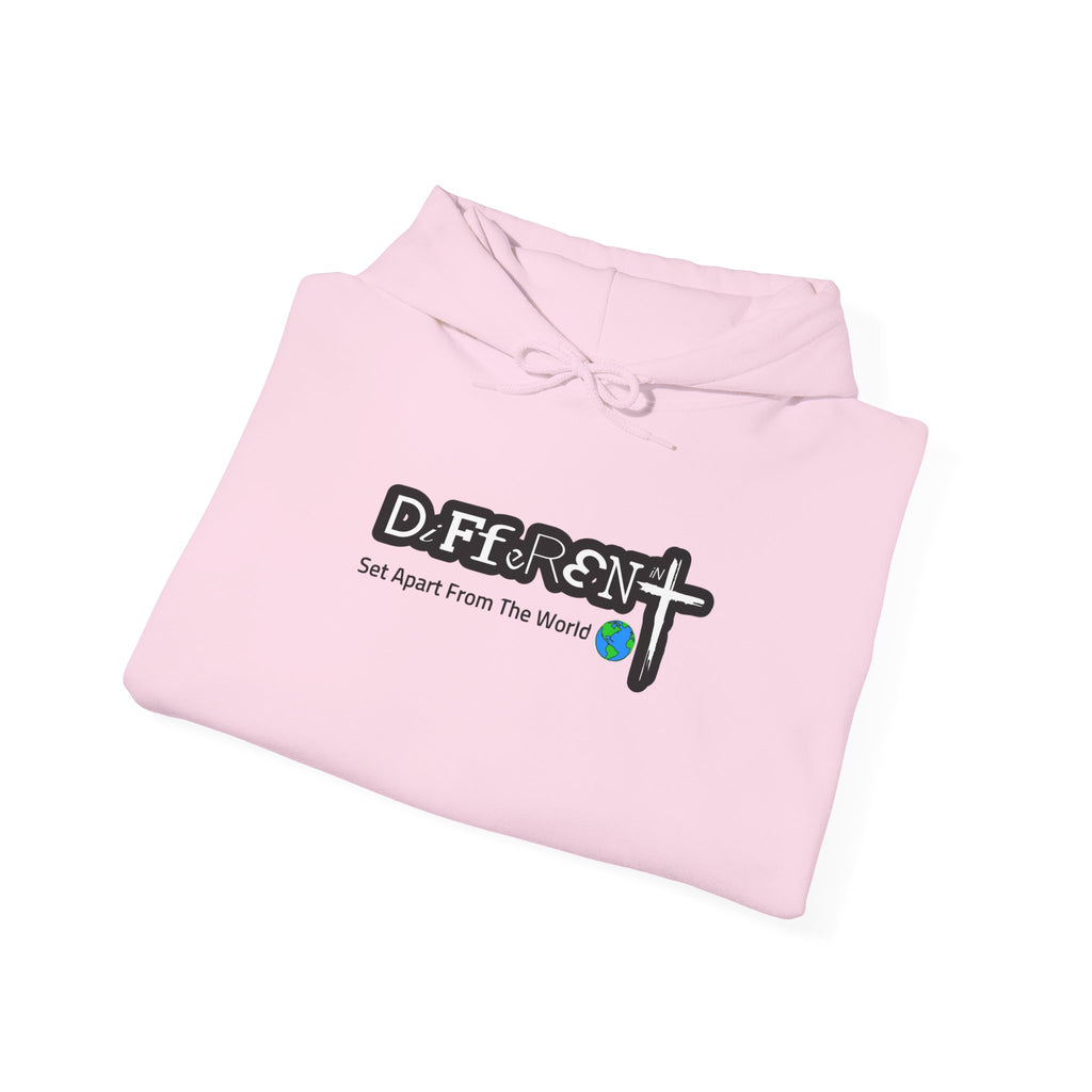 Light pink hoodie with DiFfeR3Nt cross logo and Set Apart From The World text