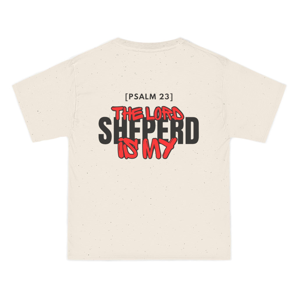 Oversized natural T-shirt with large center back graphic print, speckled fabric