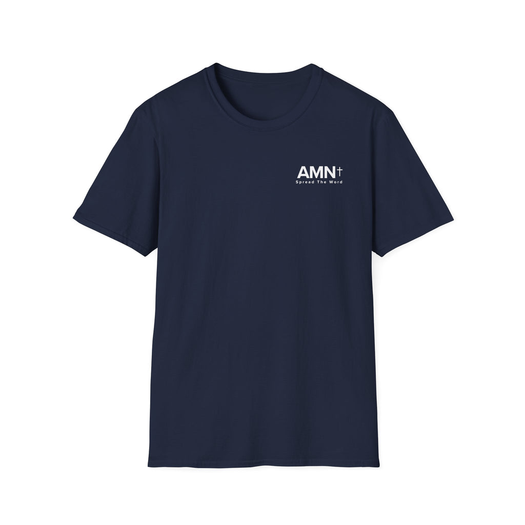 Navy T-shirt with crew neck and small AMN+ chest logo print