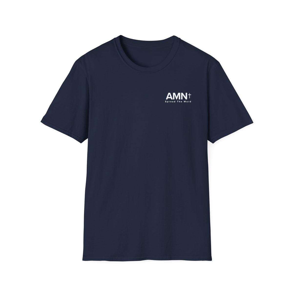 Navy T-shirt with crew neck and small AMN+ chest logo print