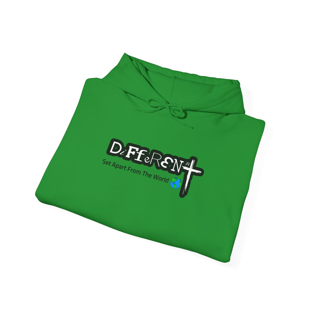 Green hoodie with DeFfeR3Nt front logo and cross graphic