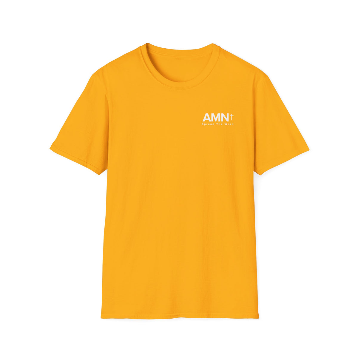 Yellow T-shirt with small AMN+ logo on chest