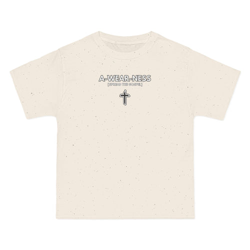 Natural oversized tee with A-WEAR-NESS front logo and cross graphic