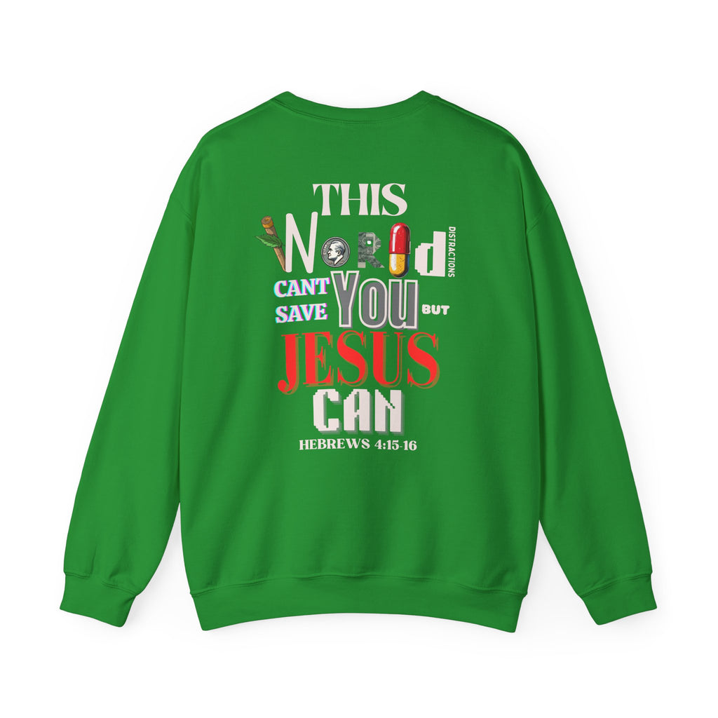 Green crewneck sweater with large back graphic print