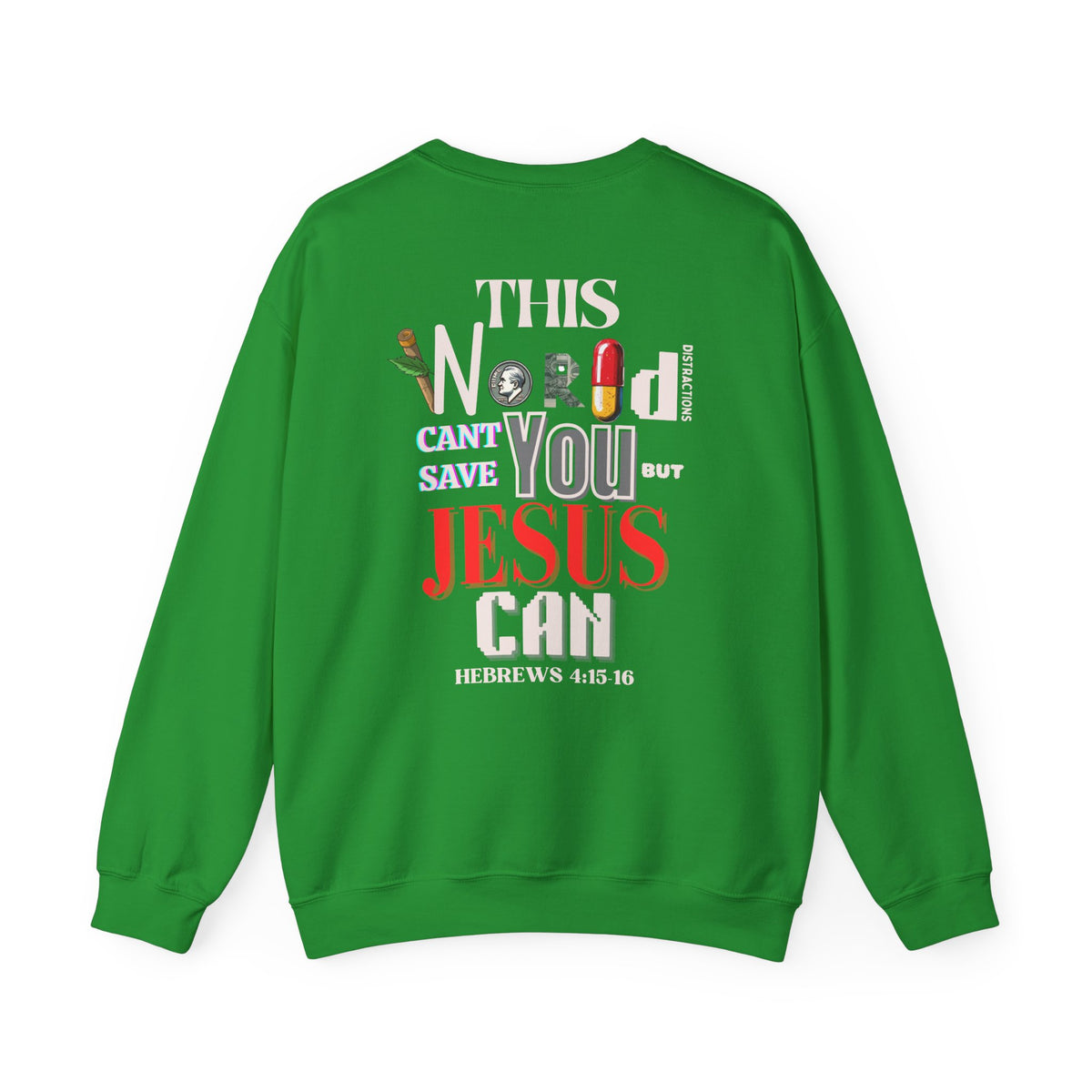 Green crewneck sweater with large back graphic print