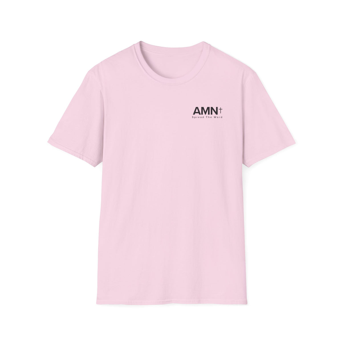 Light pink T-shirt with small AMN+ logo on the chest