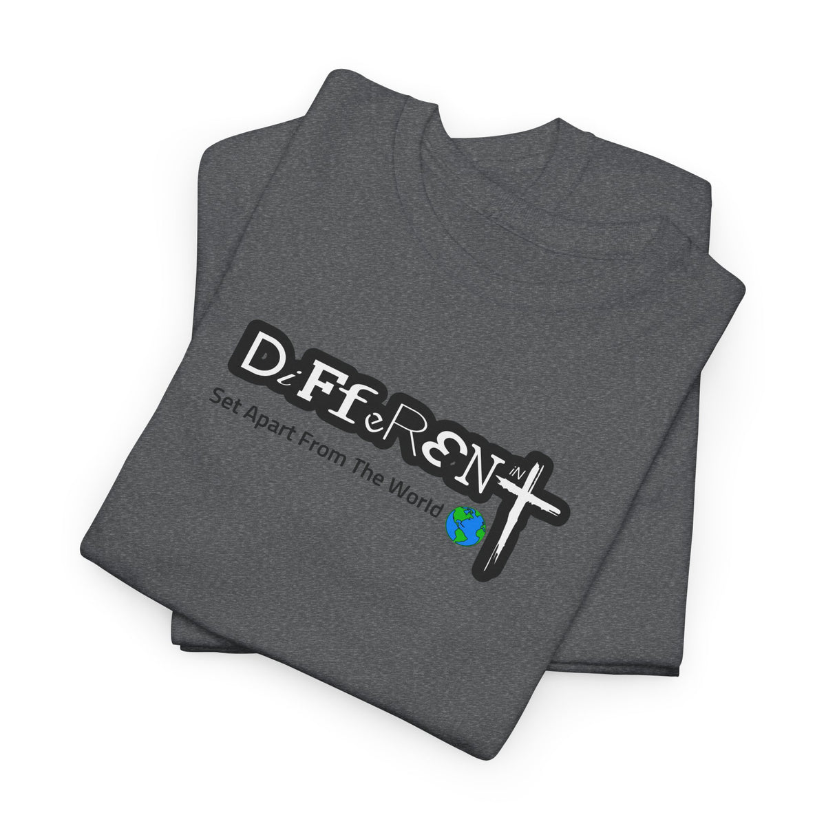 Charcoal gray T-shirt with DiFfeR3Nt front graphic and globe icon