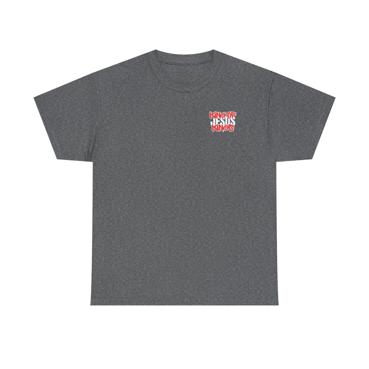 Dark gray heather T-shirt with small chest logo graphic on front