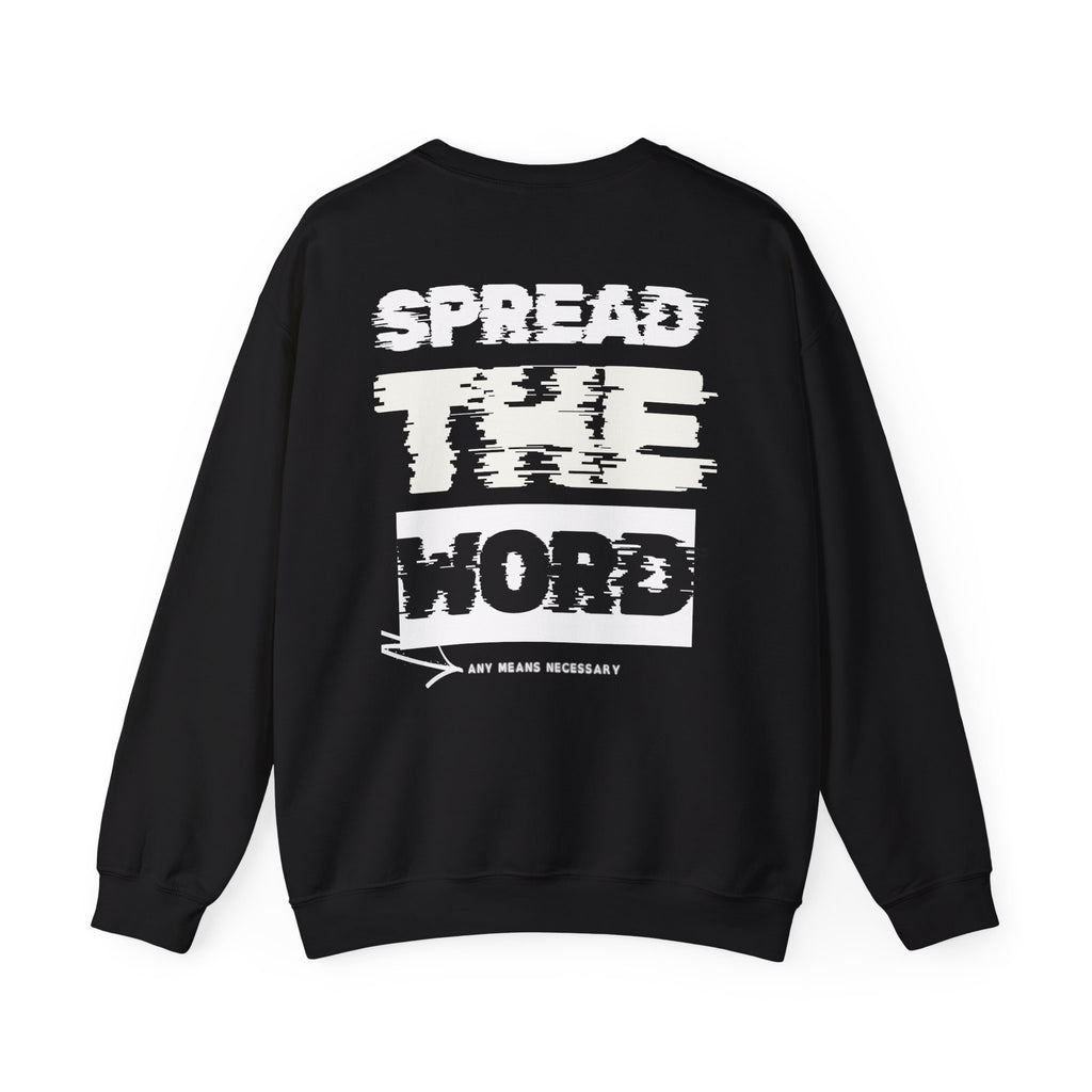 Black crewneck sweater with large back graphic print