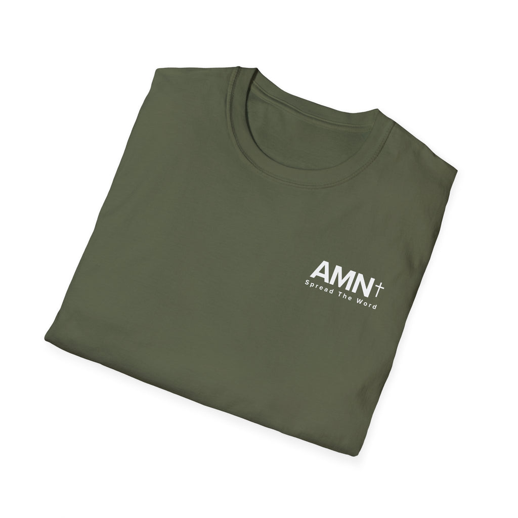 Military green T-shirt with crew neck and AMN+ front logo print