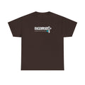Dark brown crew-neck T-shirt with front logo graphic