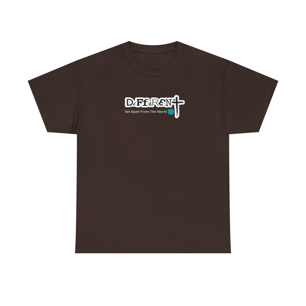Dark brown crew-neck T-shirt with front logo graphic