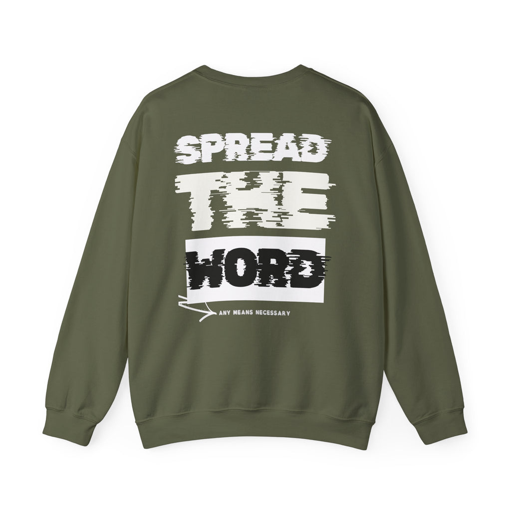 Olive green crewneck sweater with SPEED FORD graphic print on back