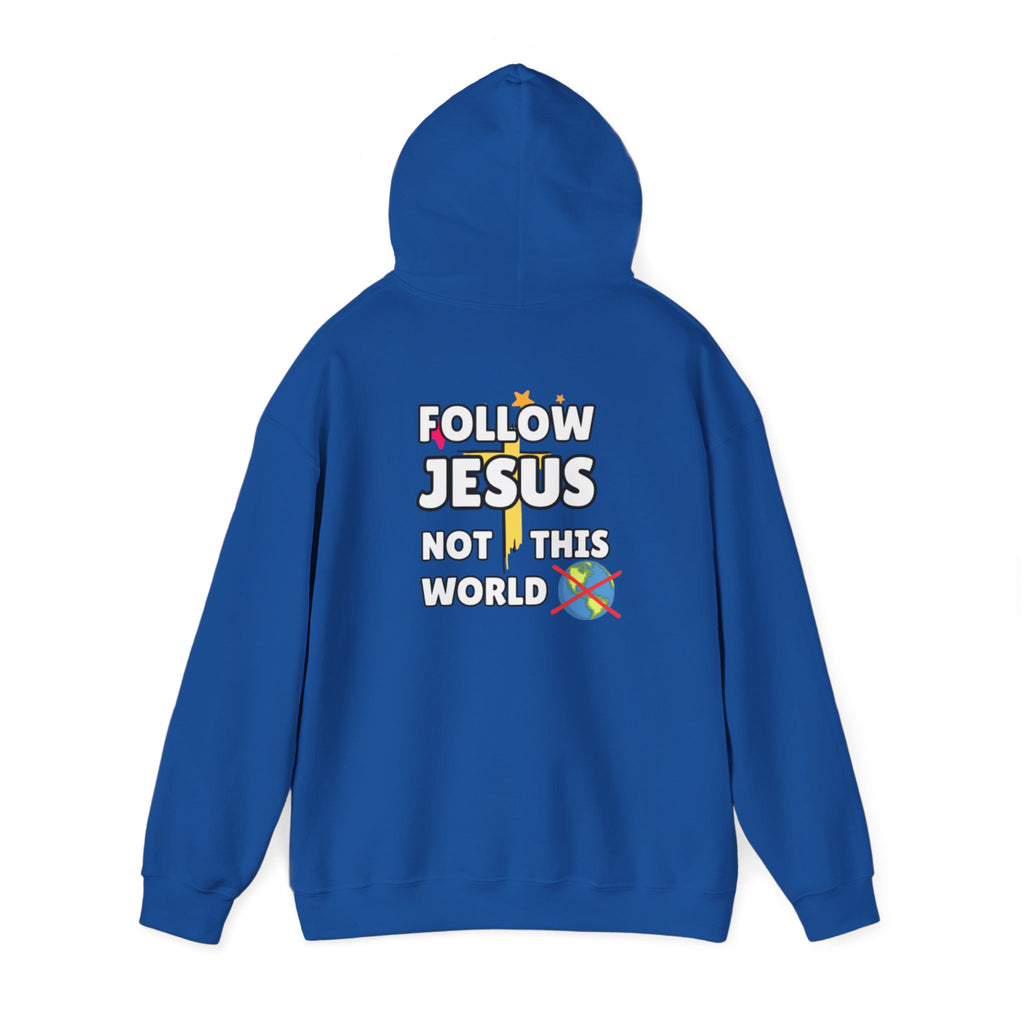 Royal blue hoodie with 'Follow Jesus' back print