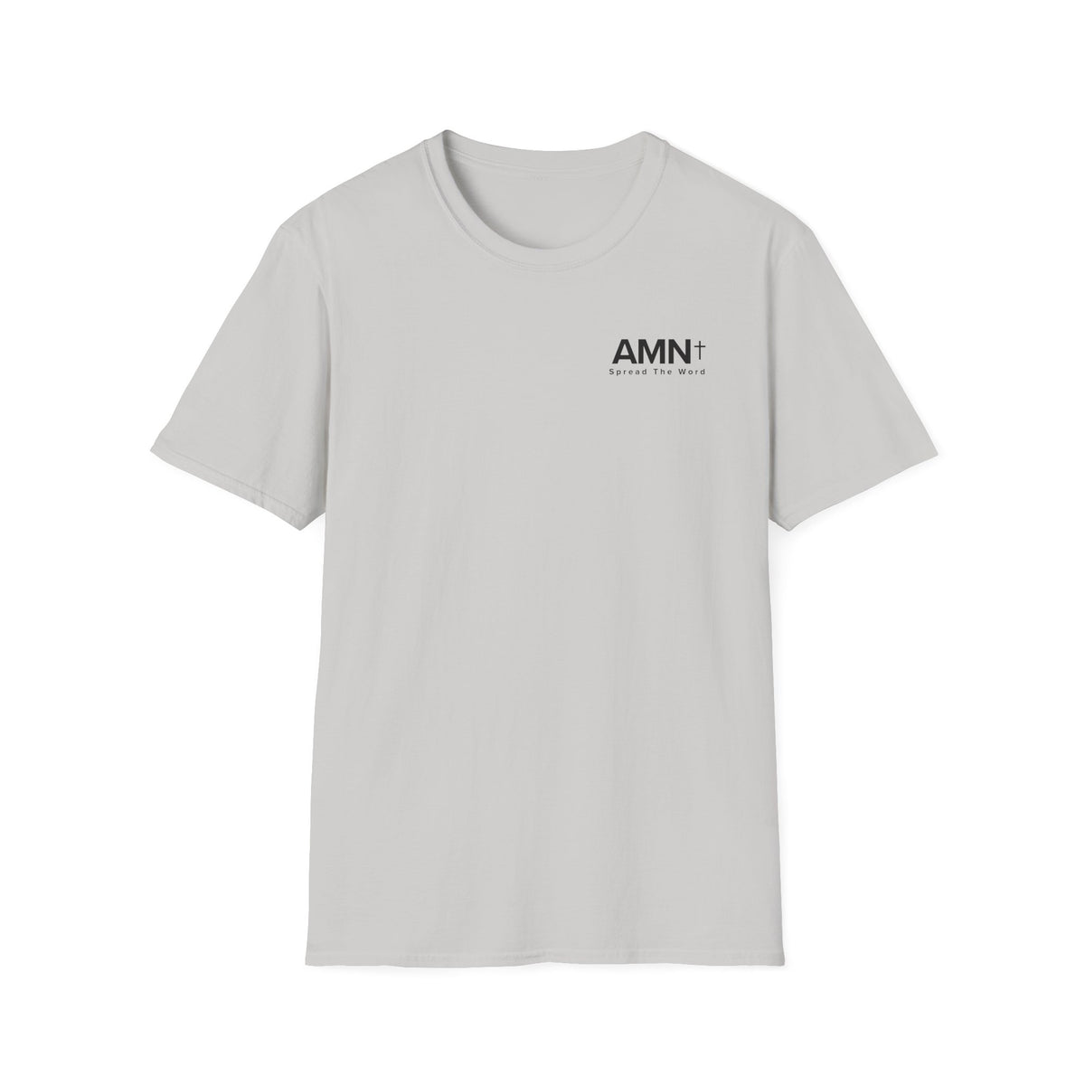 AMN T-shirt in light gray with small AMN+ logo on the chest