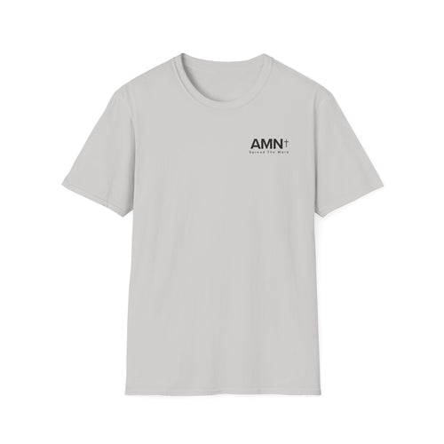 AMN T-shirt in light gray with small AMN+ logo on the chest