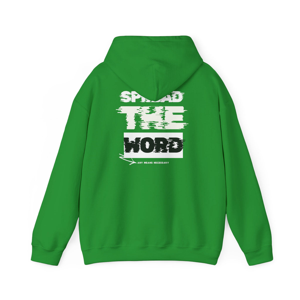 Green hoodie with drawstring hood and front graphic print