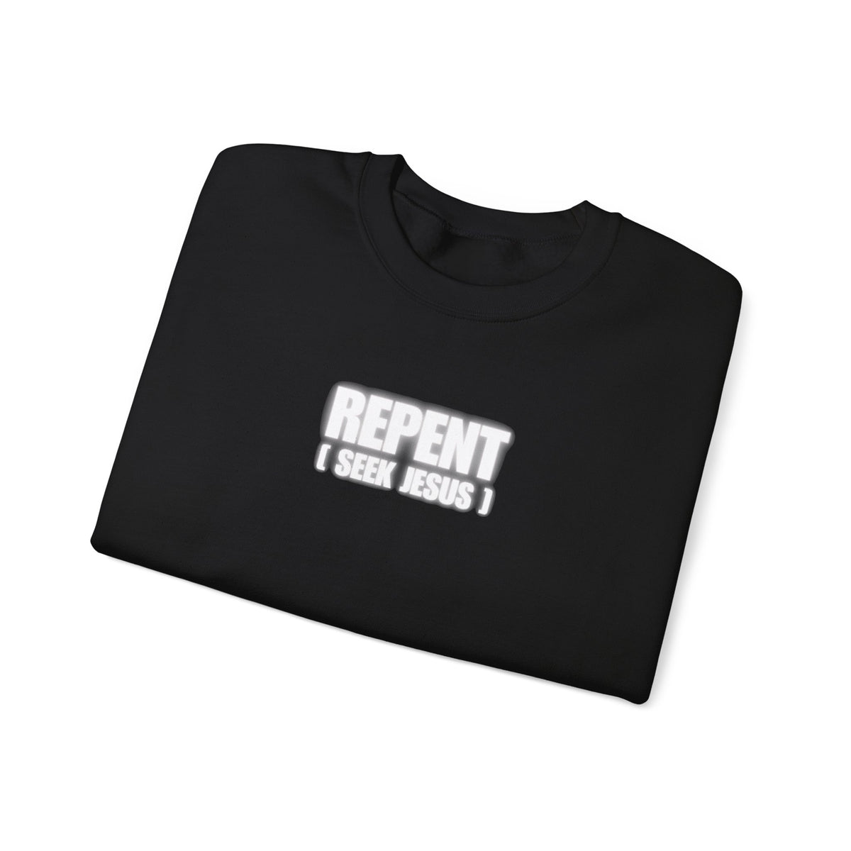 Black sweatshirt with REPENT graphic printed on the front