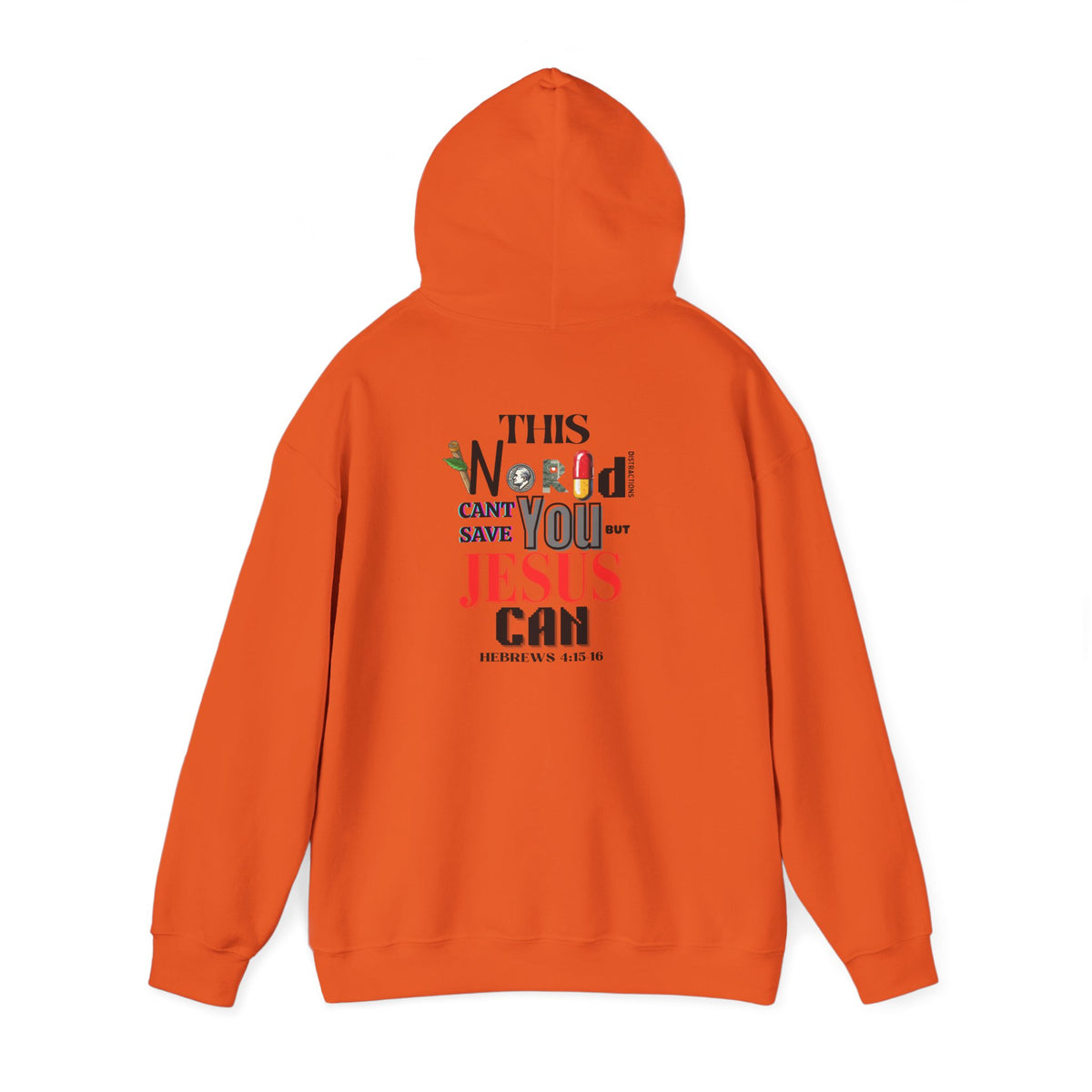 True Therapy hoodie, orange with hood and drawstring, back graphic text print