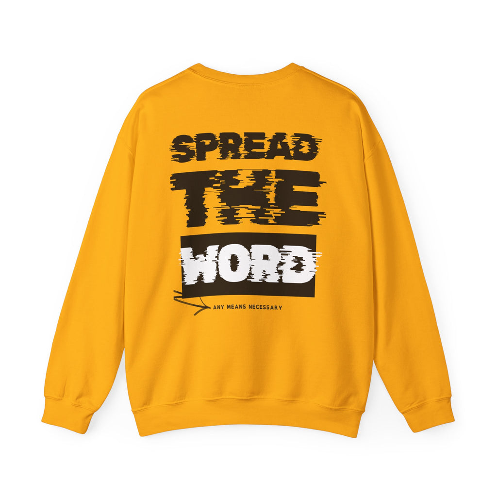 Orange crewneck sweater with bold SPEED FORD graphic print on back