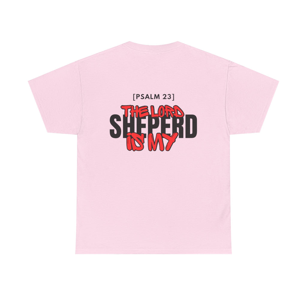 Light pink T-shirt with Psalm 23 "The Lord Shepherd is my" graphic