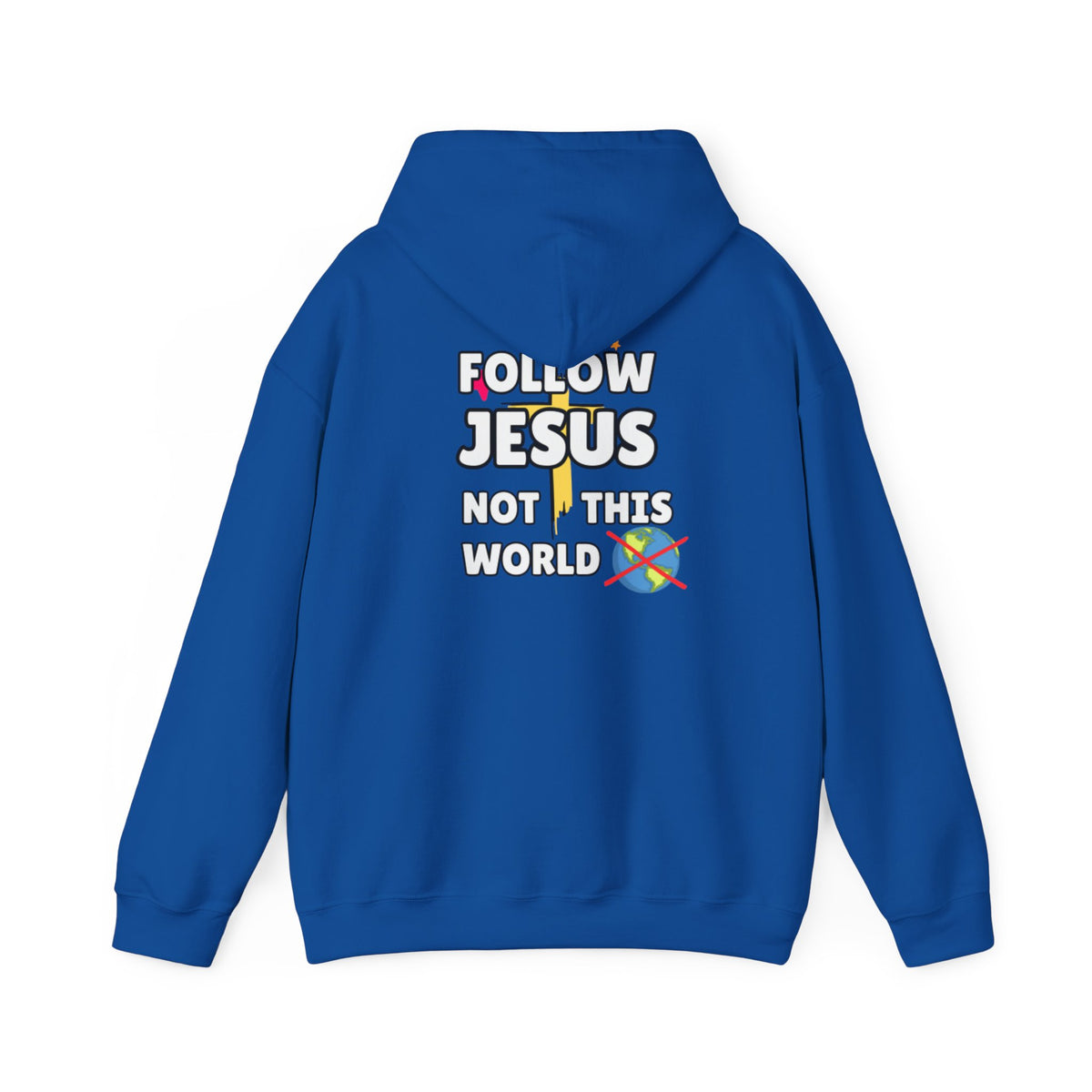 Royal blue hoodie with 'Follow Jesus' back print