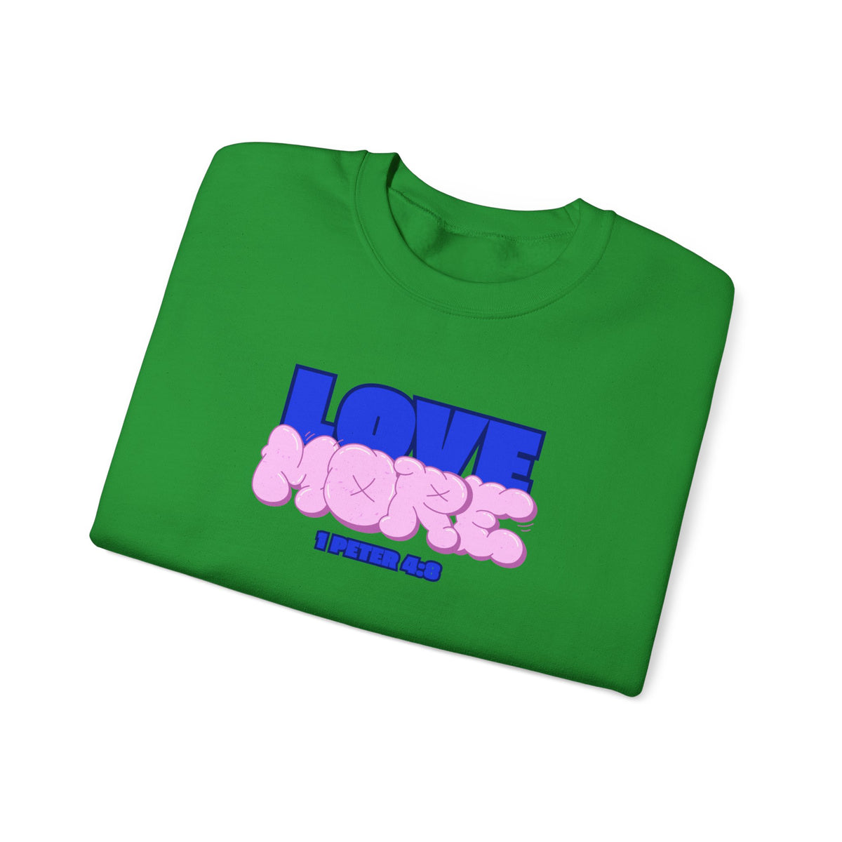Green crewneck sweater with front graphic print