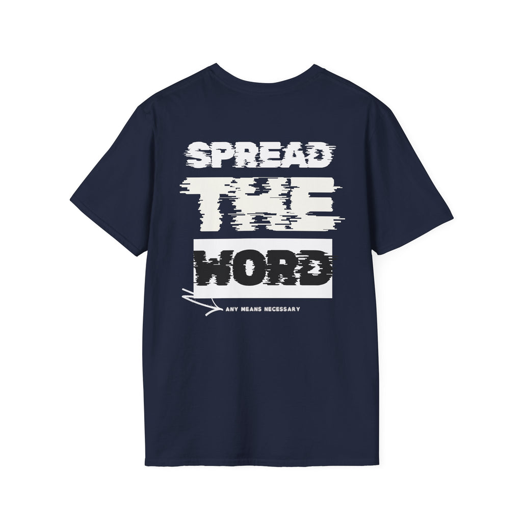 Dark navy T-shirt with large distressed "WORLD" graphic on the front
