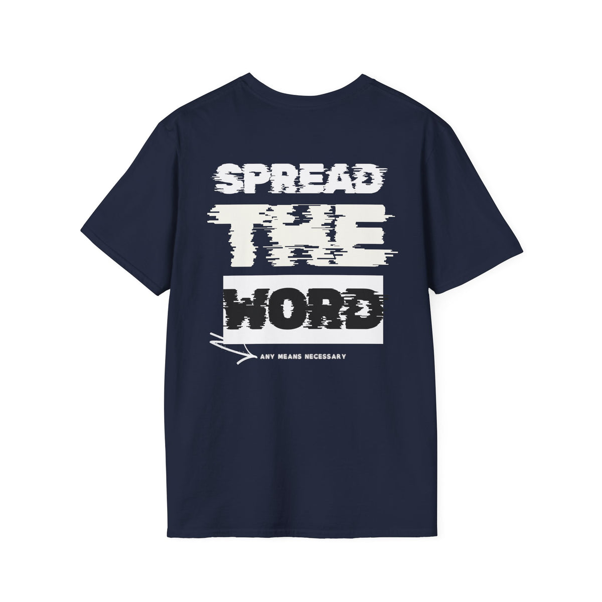 Dark navy T-shirt with large distressed "WORLD" graphic on the front