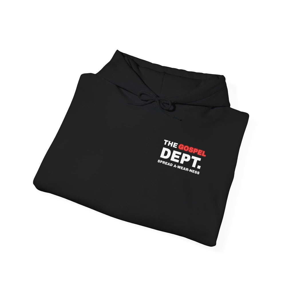 Black hoodie with folded front logo "THE GOSPEL DEPT."