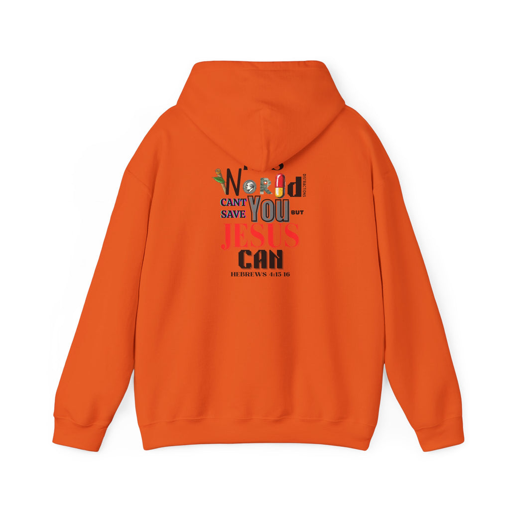 True Therapy hoodie, orange with hood and drawstring, back graphic print