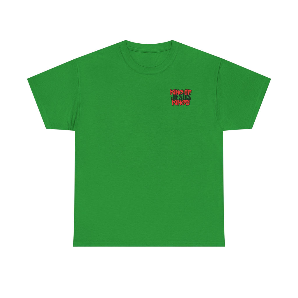 Green T-shirt with small chest logo graphic