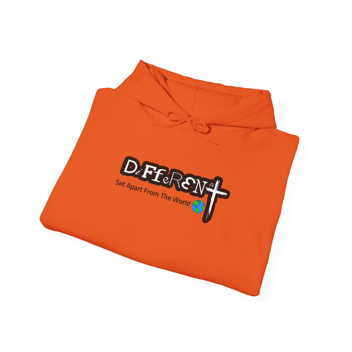Orange hoodie with front graphic logo and drawstring hood