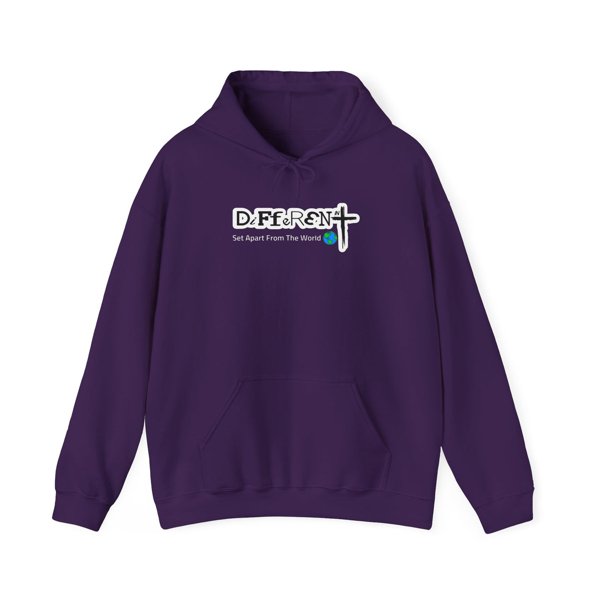 Purple hoodie with front hood and kangaroo pocket, logo graphic on chest
