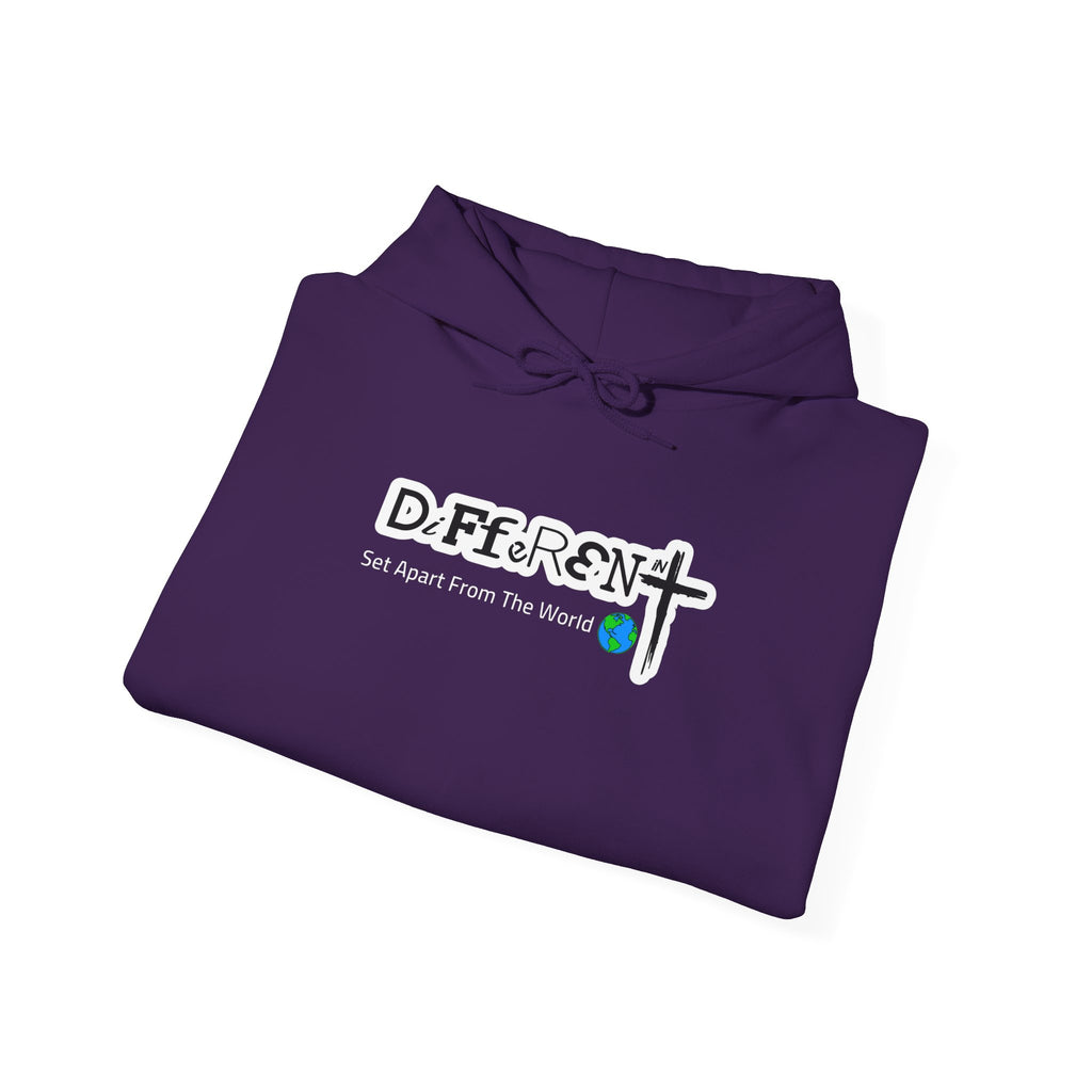 Purple hoodie with DeFfeR3Nt front logo and cross graphic