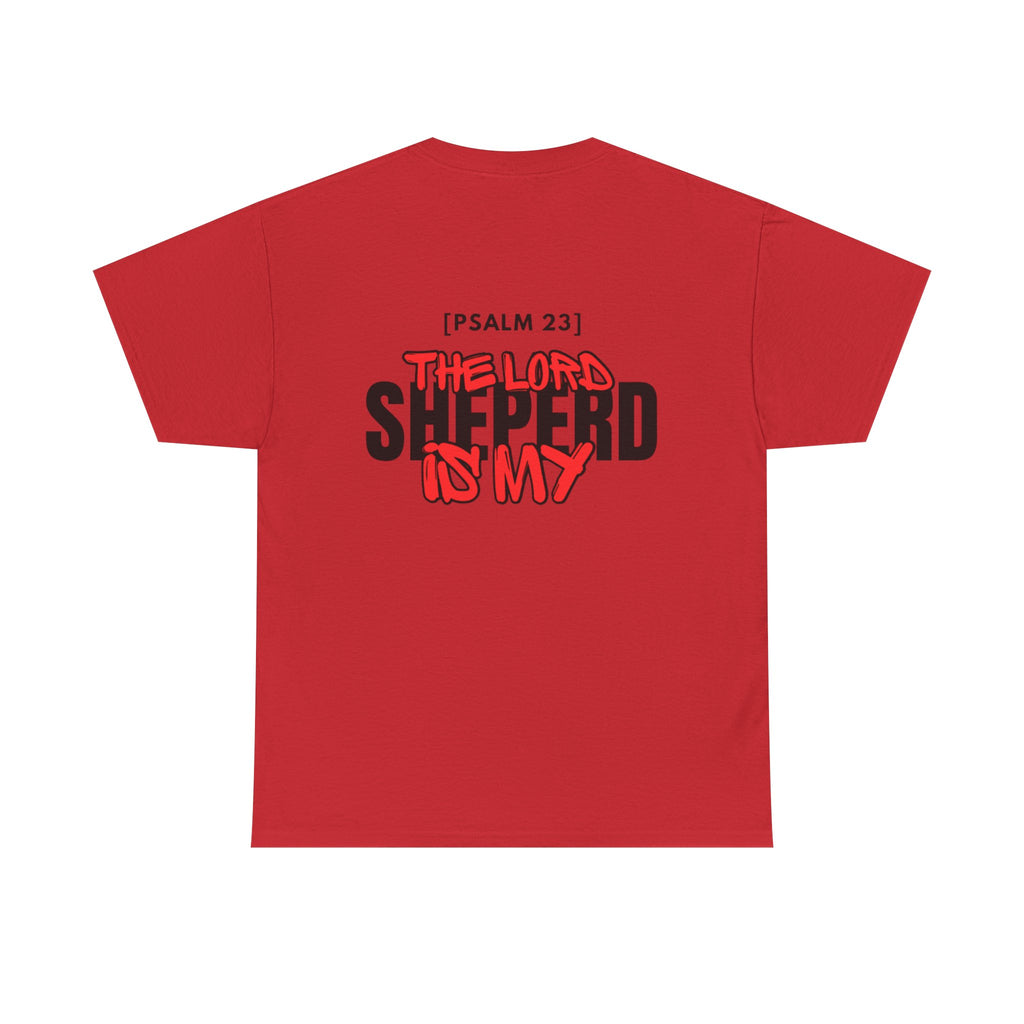 Red T-shirt with Psalm 23 "The Lord is my Shepherd" graphic