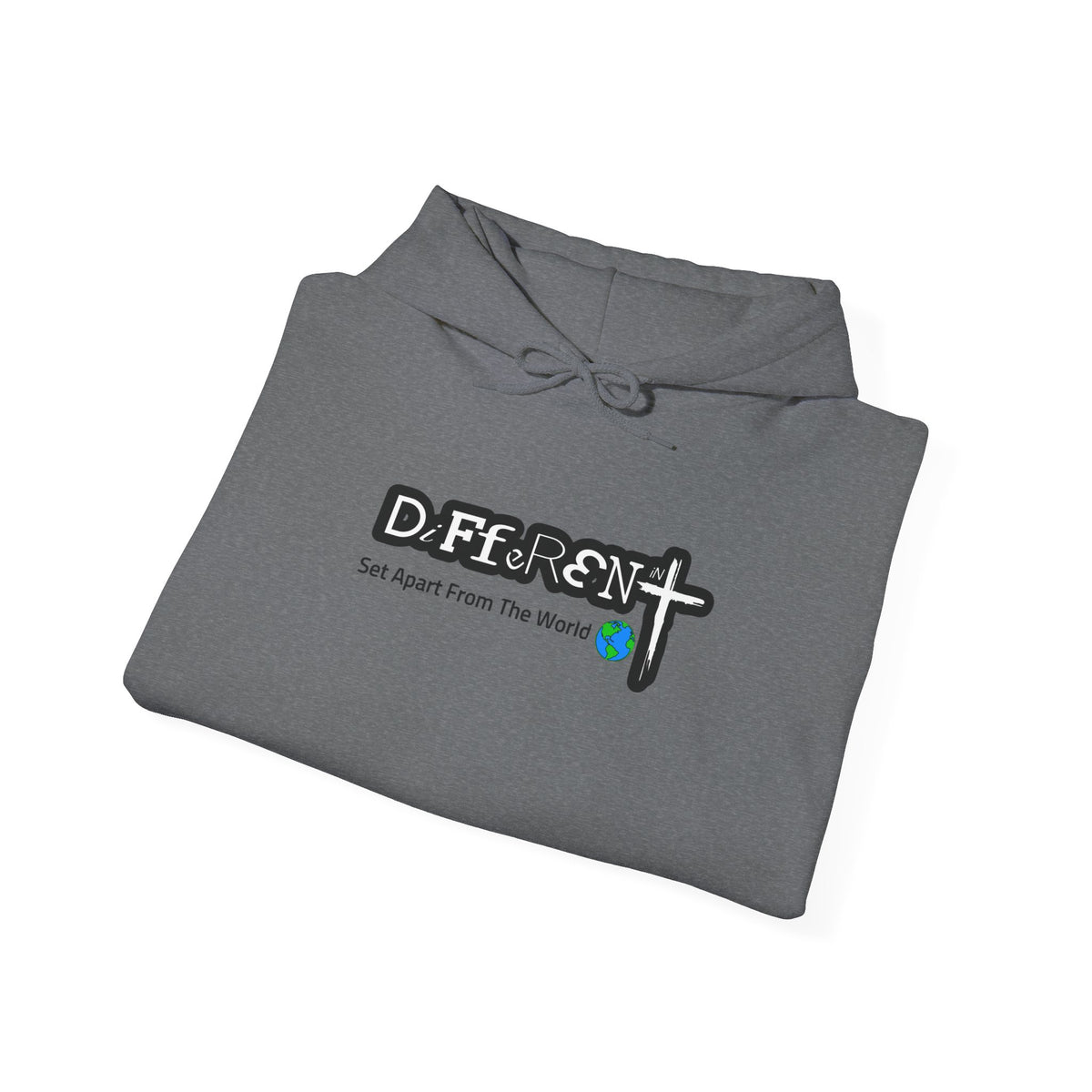 Gray hoodie with front D!ffeR3n+ logo and drawstring hood