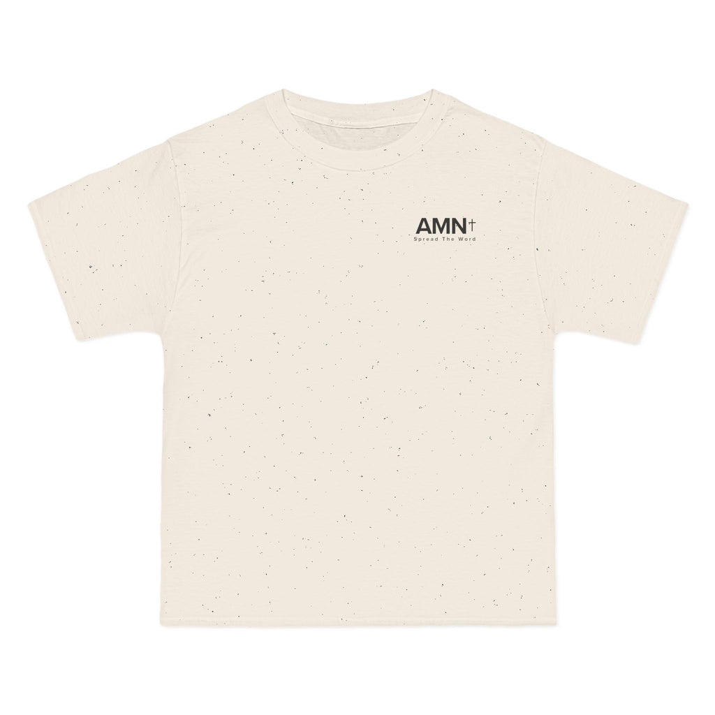 Natural speckled oversized crewneck T-shirt with AMN front logo print