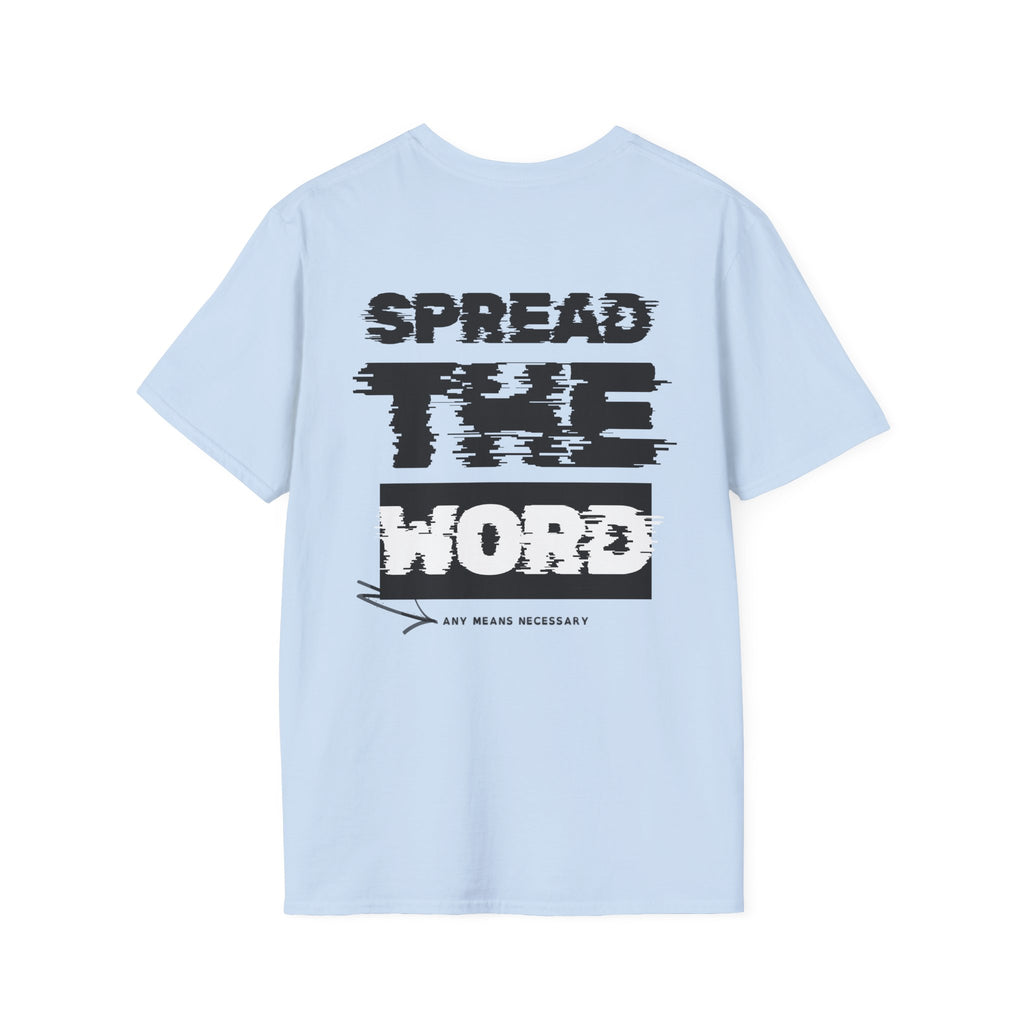 Light blue T-shirt with large distressed "WORLD" graphic on the front