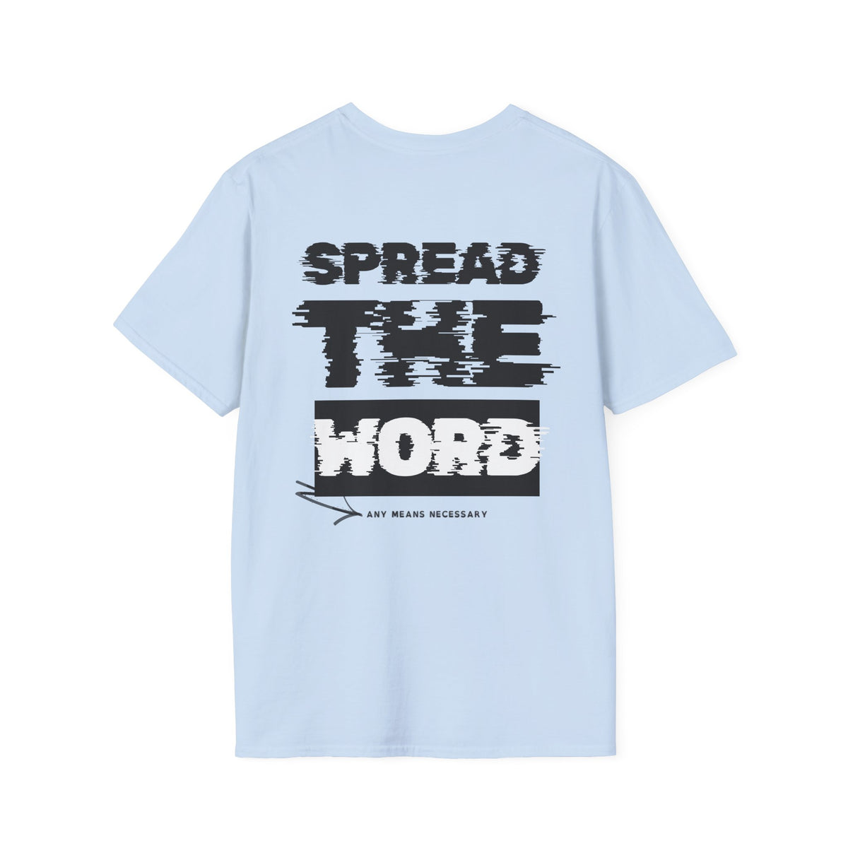 Light blue T-shirt with large distressed "WORLD" graphic on the front