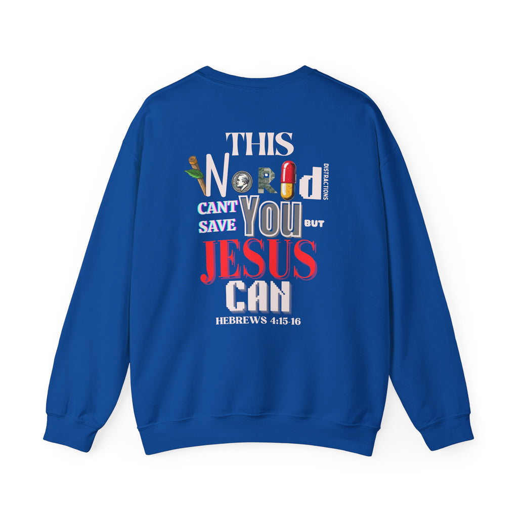 Royal blue crewneck sweater with large back graphic print