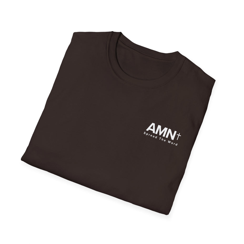 Dark brown T-shirt with small AMN+ logo on chest