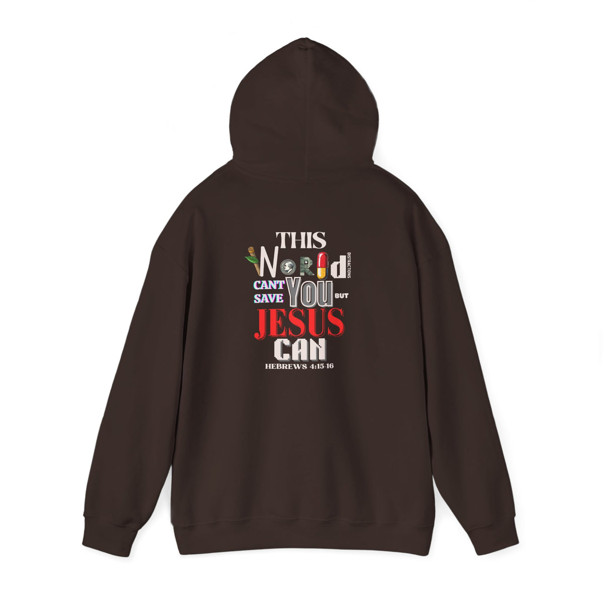 True Therapy hoodie, dark brown with hood and drawstring, back graphic text print