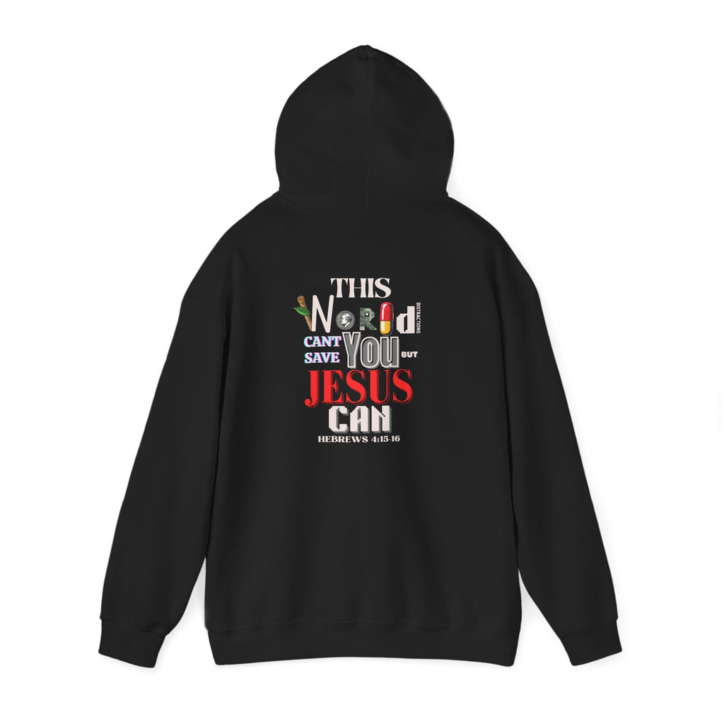 True Therapy hoodie, black with hood and drawstring, back graphic print