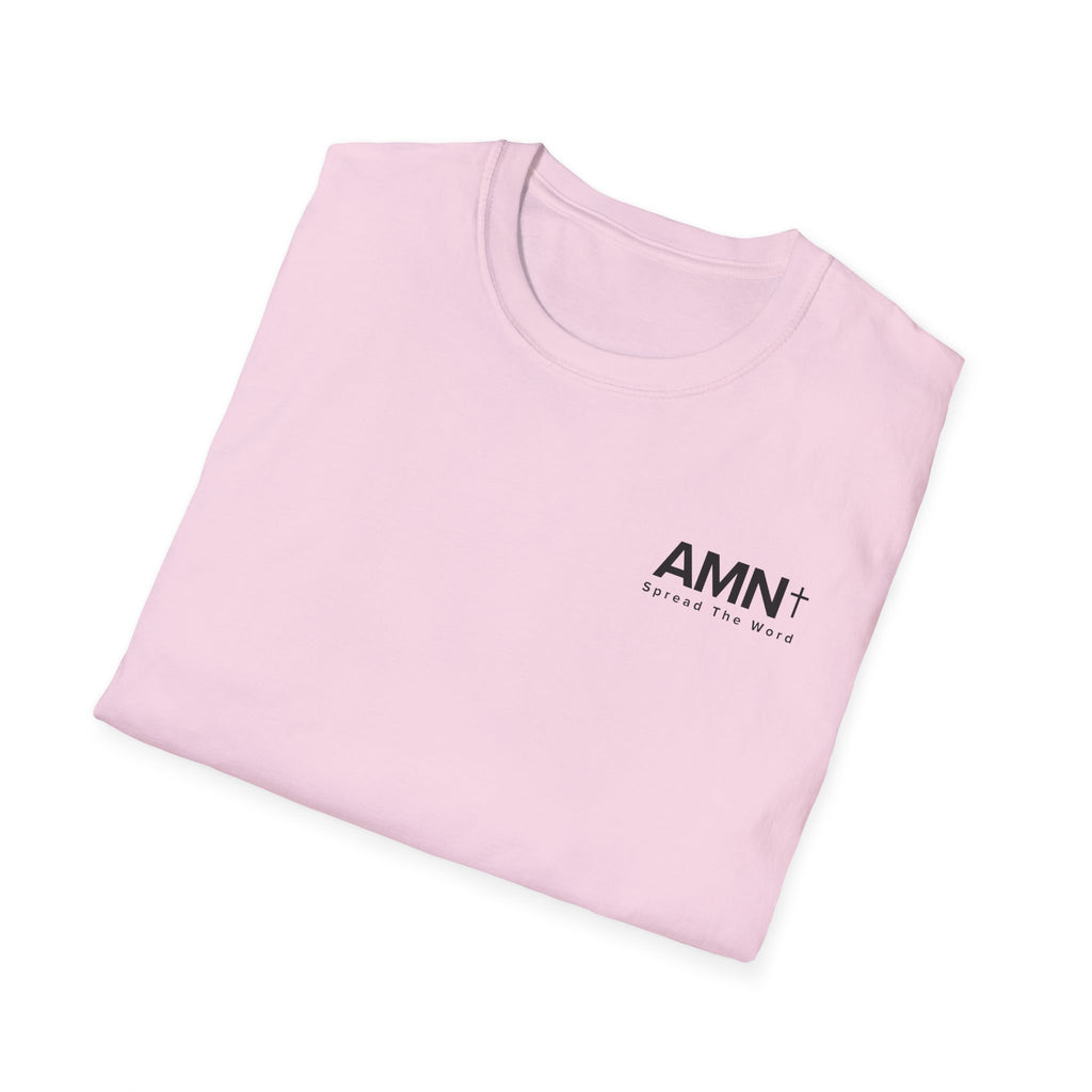 Light pink T-shirt with crew neck and AMN+ front logo print