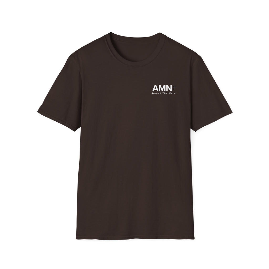 AMN T-shirt in dark brown with small AMN+ logo on the chest