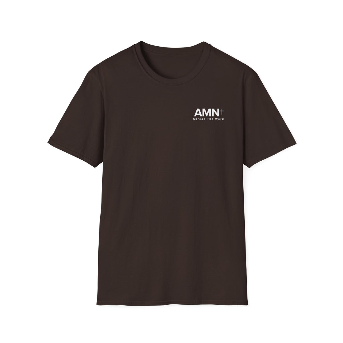 AMN T-shirt in dark brown with small AMN+ logo on the chest