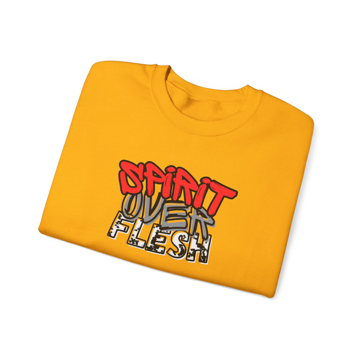 Orange crewneck sweater with front graphic print
